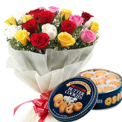 Celebrations | Rose Bouquet & Danish Butter Cookies flowers CityFlowersIndia 