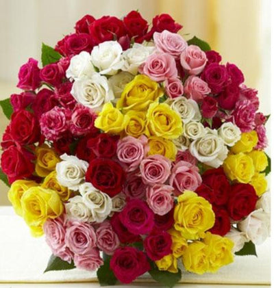 Valentine 100 Colorful Roses flowers CityFlowersIndia 