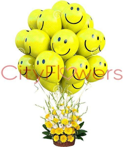 SMILEYS WITH FLOWER BASKET flowers CityFlowersIndia 