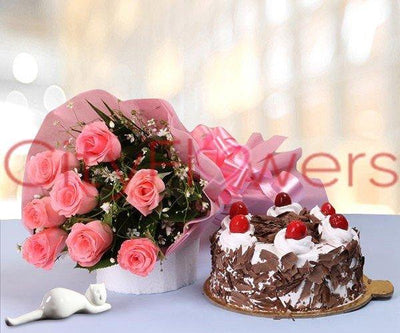 BLOOMING FLOWERS WITH BLACK FOREST CAKE flowers CityFlowersIndia 