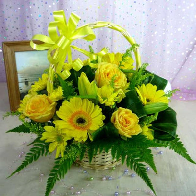 Decent Yellow Basket flowers CityFlowersIndia 