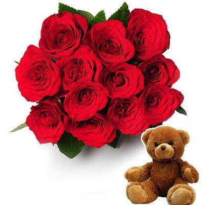 Roses Love with Cuddly bear flowers CityFlowersIndia 