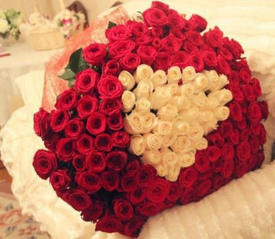 Stunning Red & White Roses - Premium flowers CityFlowersIndia 