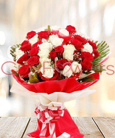 ELEGANCE OF WHITE & RED ROSES flowers CityFlowersIndia 