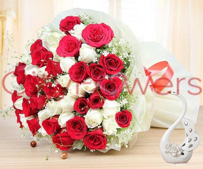 WHITE AND RED FAMINA flowers CityFlowersIndia 