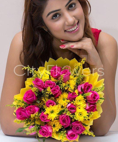 PINK & YELLOW RADIANCE flowers CityFlowersIndia 