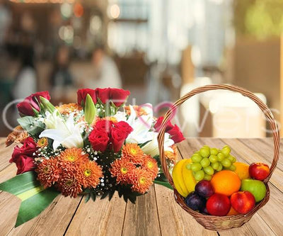 HEALTHY FRUITS & BLOOM BASKET flowers CityFlowersIndia 