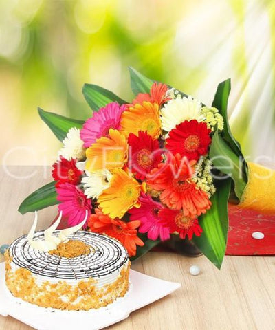 A DIP OF FRIENDSHIP WITH CAKE flowers CityFlowersIndia 