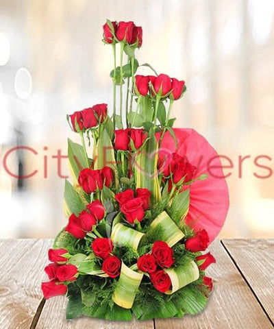 BASKET OF RED ROSES flowers CityFlowersIndia 
