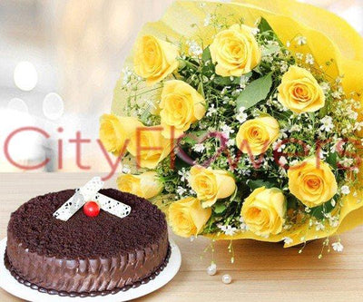 A BRIGHT TREAT WITH CAKE flowers CityFlowersIndia 