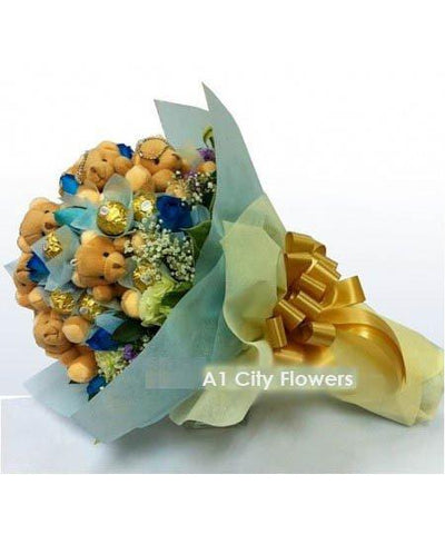 A BUNCH OF TEDDY AND CHOCOLATES flowers CityFlowersIndia 