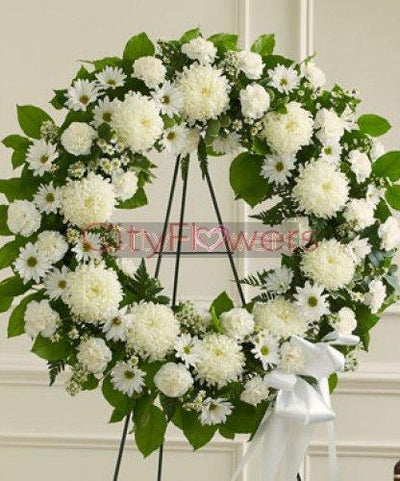 WHITE SPLENDOR FUNERAL WREATH flowers CityFlowersIndia 