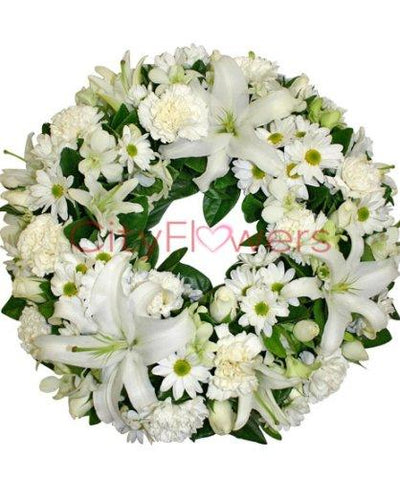 WHITE FLORAL WREATH flowers CityFlowersIndia 