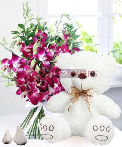 BLISSFUL FLOWERS WITH ADORABLE TEDDY flowers CityFlowersIndia 