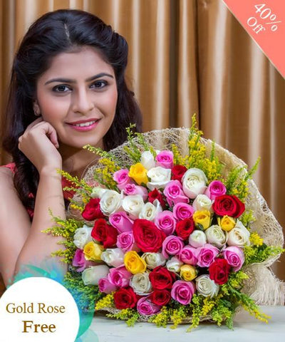 Colorful Flowers By City Flowers - Free Golden Rose flowers CityFlowersIndia 