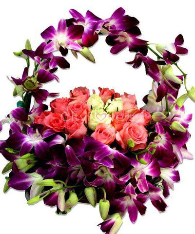 ORCHIDS DECOR BASKET WITH ROSES flowers CityFlowersIndia 