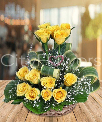 DELIGHTFUL YELLOW BASKET flowers CityFlowersIndia 