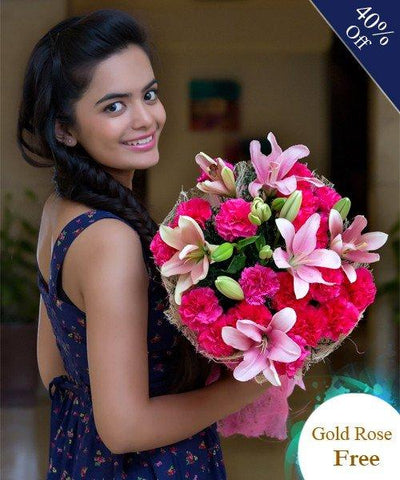 Pink and Pink By City Flowers - Free Golden Rose flowers CityFlowersIndia 