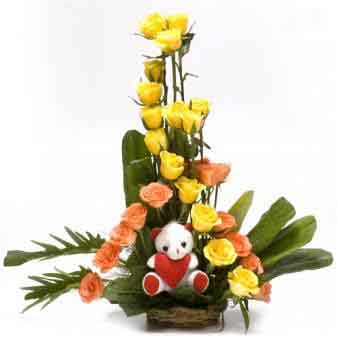 Basket of 30 Bright Roses flowers CityFlowersIndia 