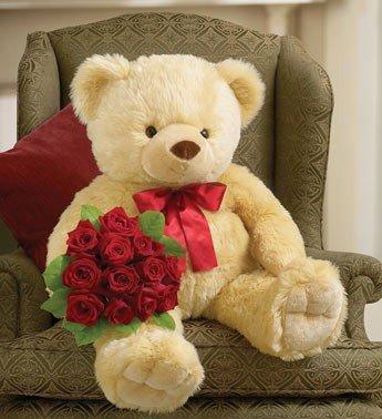 Big Bear with Dozen Roses flowers CityFlowersIndia 