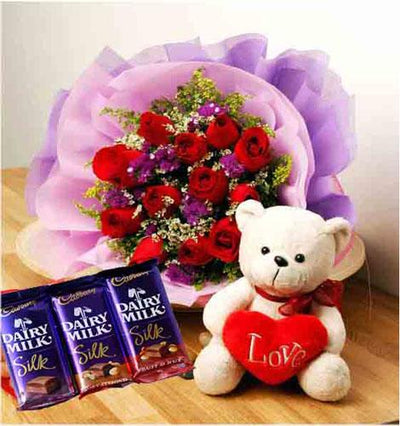 LOVE, TEDDY N SILK flowers CityFlowersIndia 