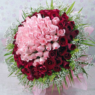 Pretty Pink & Red Valentine Magic_ 100 Roses flowers CityFlowersIndia 