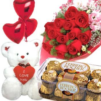 Roses, Ferrero Rocher & Teddy flowers CityFlowersIndia 