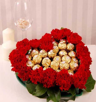 Heart with Ferrero Rocher flowers CityFlowersIndia 