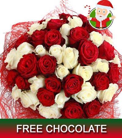 Red & White Xmas Surprise flowers CityFlowersIndia 