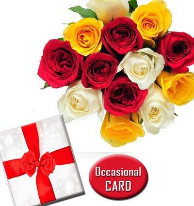 Colorful Roses & Occasional Card. flowers CityFlowersIndia 