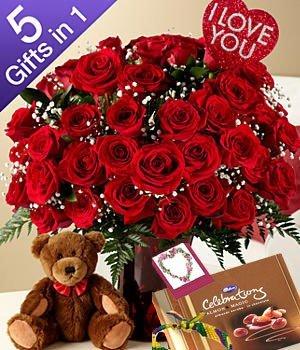 5 in One - Valentine Combo flowers CityFlowersIndia 