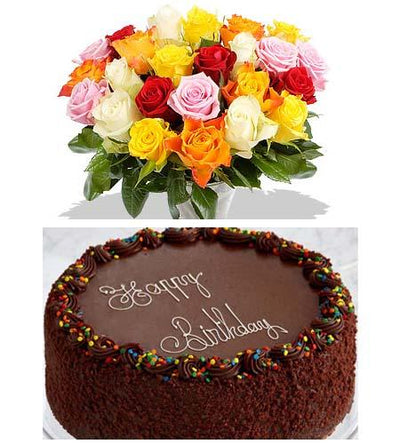 Assorted Roses & Birthday Cake. flowers CityFlowersIndia 