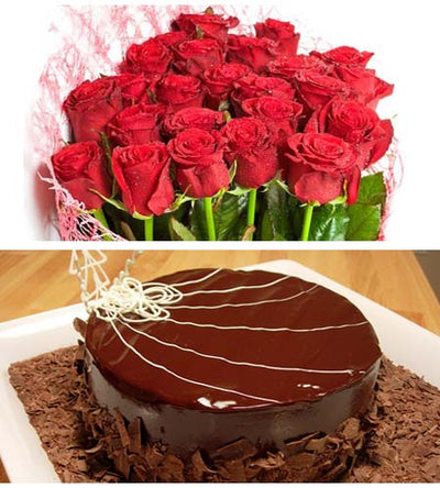 Red Rose & Truffle Cake flowers CityFlowersIndia 