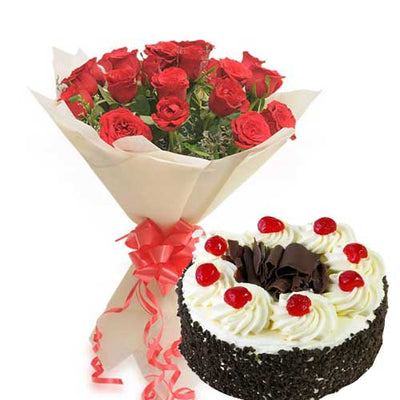 Blooming Flowers with Black Forest Cake flowers CityFlowersIndia 