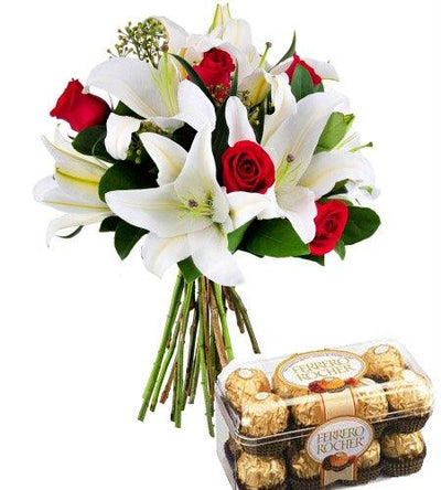 Alluring Lilies with Premium Roses flowers CityFlowersIndia 