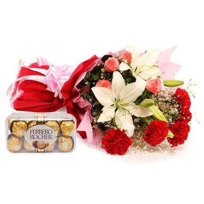 Buffling Lilies, Roses & Carnations flowers CityFlowersIndia 