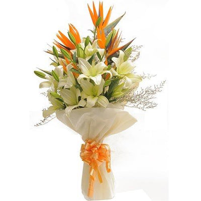 Courteous Lilies & BOP Hand Tied Bunch flowers CityFlowersIndia 