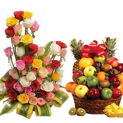 Healthy Fruits & Bloom Basket - Premium flowers CityFlowersIndia 