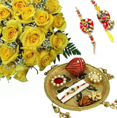 Rakhi Special - Set of Rakhi with Designer Thali flowers CityFlowersIndia 