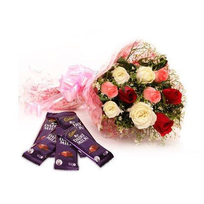 Rainbow Roses & Chocolates flowers CityFlowersIndia 